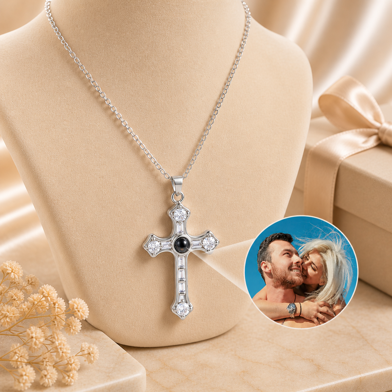 Cross AD crystal photo pendent